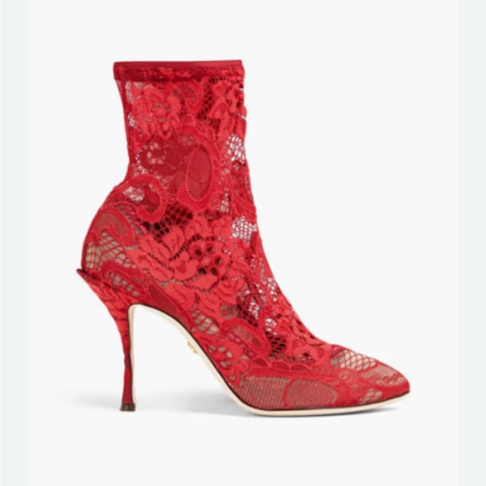 Dolce & Gabbana Red Lace Heels